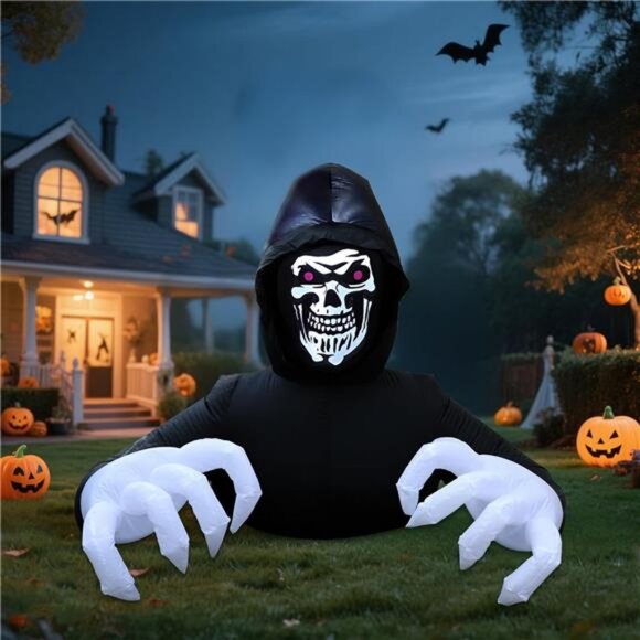6FT Grim Reaper Halloween Inflatable Decorations Outdoor Scary Blow Up - Picture 3 of 7